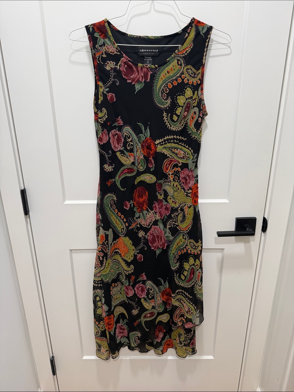 Vintage Connected Black Paisley Floral Midi Dress with beaded details